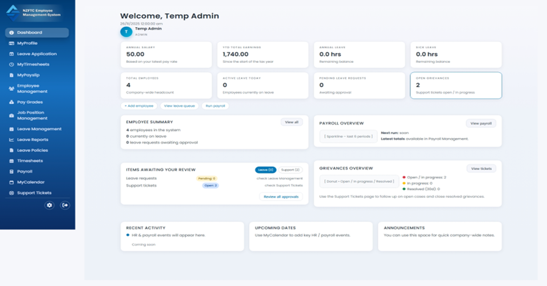 NZFTC employee management dashboard